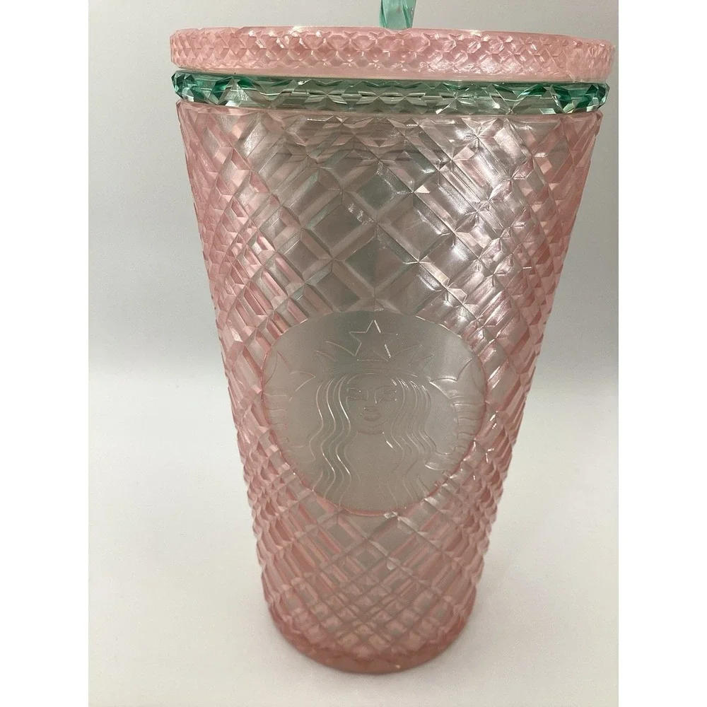 Starbucks 2023 Iridescent Bubblegum Grid Pink Silver 16oz Cold Cup Grand Tumbler